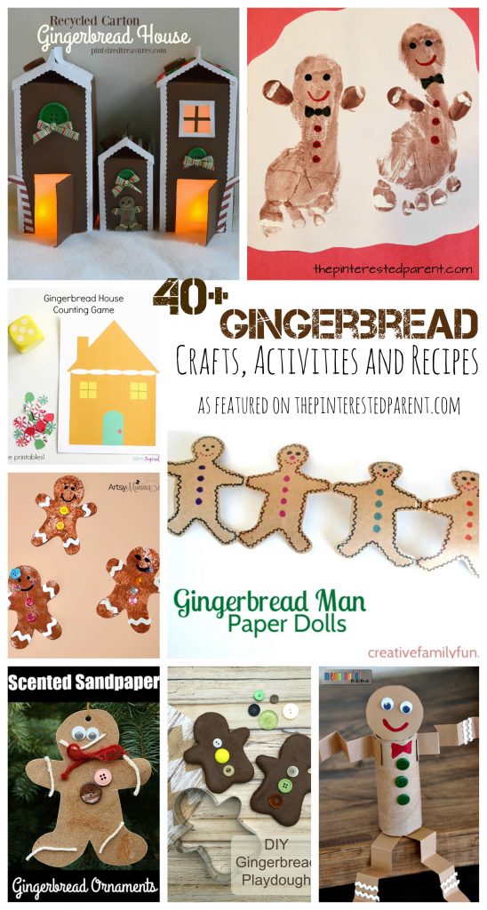 Over 40 gingerbread inspired arts and crafts, activities, sensory and recipes. Gingerbread house and gingerbread men projects for kids for the winter & Christmas