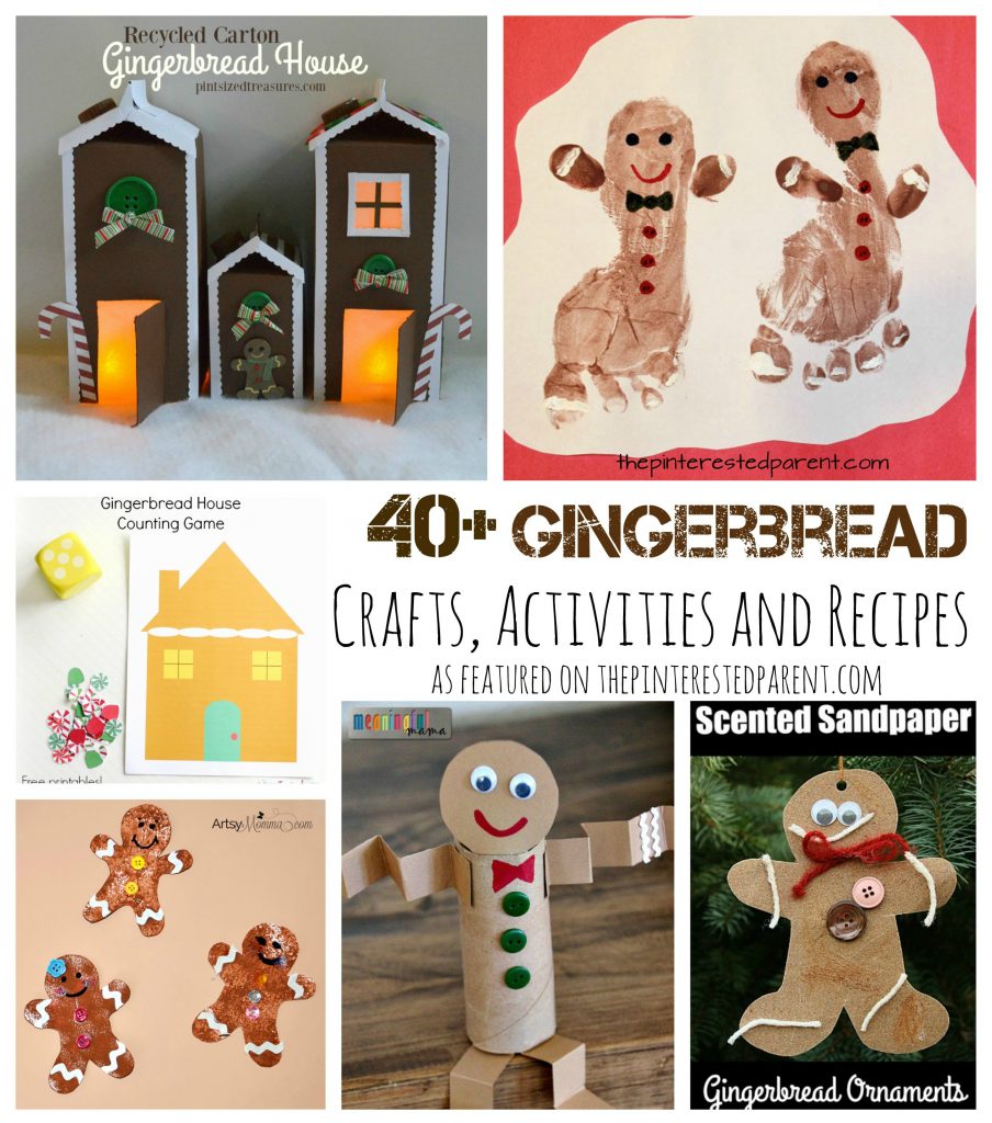Over 40 gingerbread inspired arts and crafts, activities, sensory and recipes. Gingerbread house and gingerbread men projects for kids