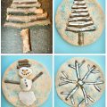 Sticks and stones winter nature crafts - use clay, salt dough or play dough to set these pretty seasonal arts and crafts projects for kids, rock snowman, twig snowflake & Christmas tree
