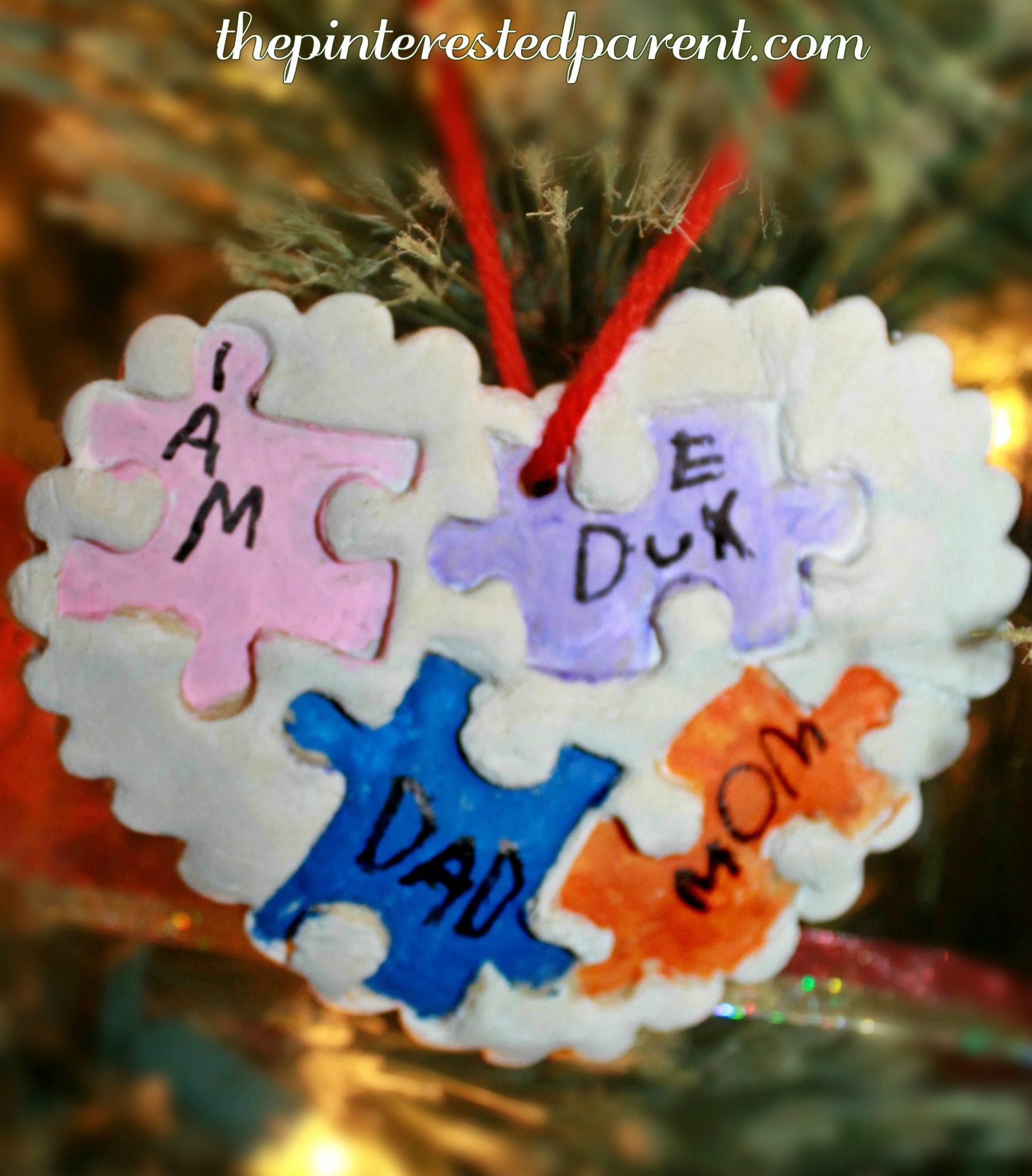 Pieces of my heart salt dough puzzle piece ornaments that kids can actually make. Christmas arts and crafts. This is a sweet handmade gift that your children can make for the family.
