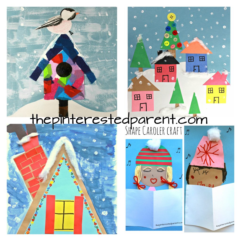 11 beautiful art projects for kids for the winter and Christmas. Holiday arts and crafts projects, painting, mixed media, watercolor, shape crafts