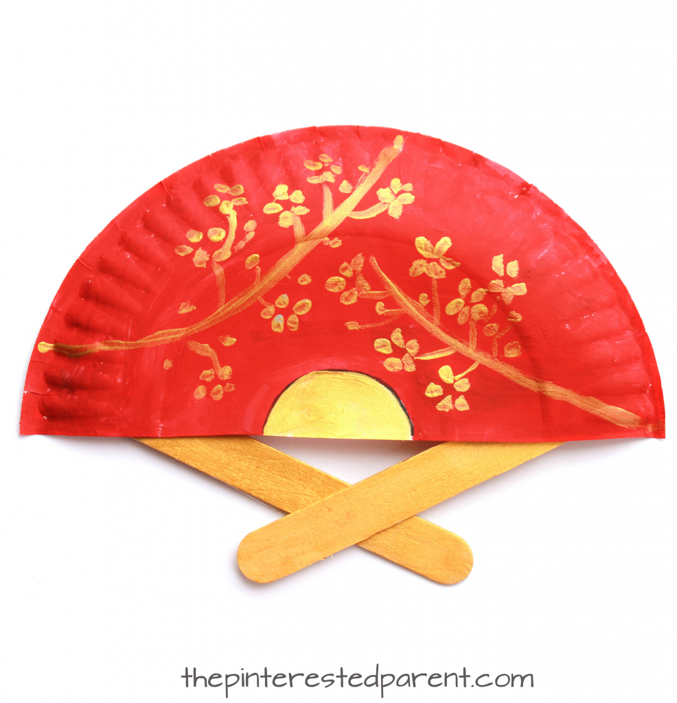 Painted Paper Plate Hand Fans. Perfect for Chinese New Year or Tet. Kid's & preschooler cultural arts and crafts ideas.