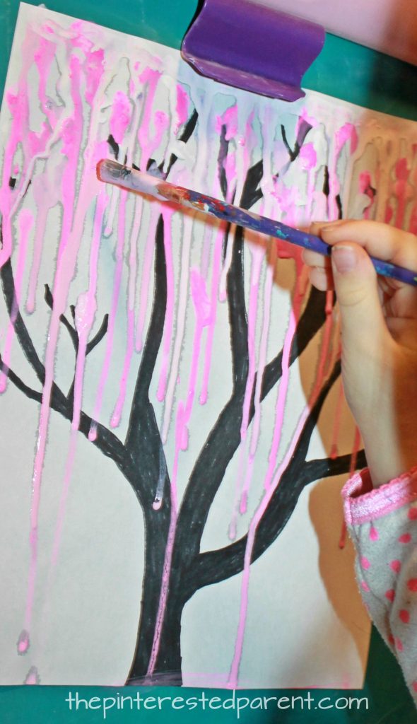 Drip Paint Cherry Blossom Tree artwork - kid's arts and craft ideas. Beautiful and easy process. Great spring craft