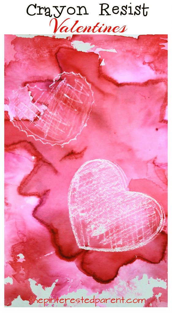 Crayon resist bleeding tissue paper painted hearts for Valentine's Day. Kid's arts and crafts ideas. Great for preschoolers