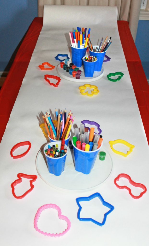 Use butcher paper for the kids for a kid's art party. Kid's arts & crafts and party ideas.