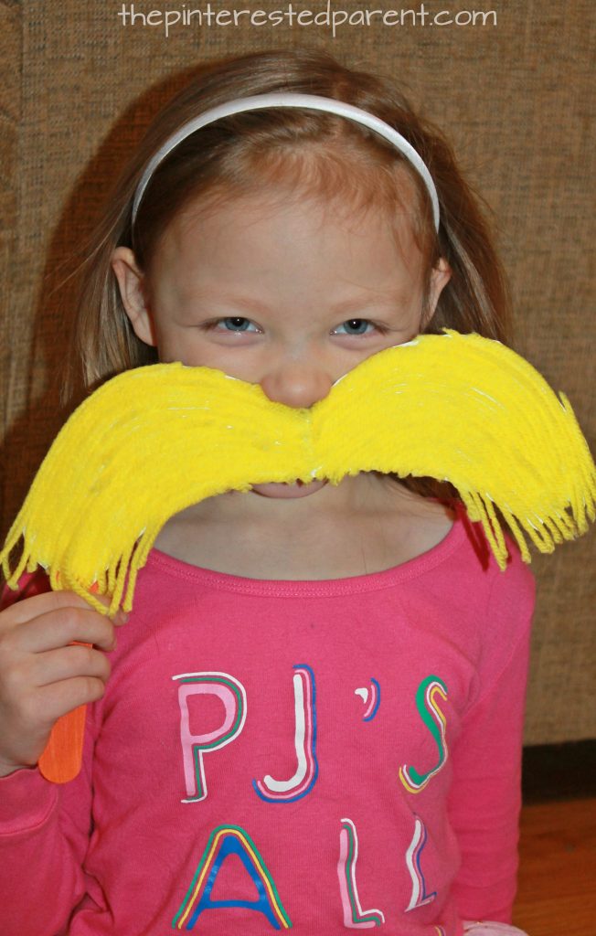 Yarn Lorax mustache - Dr. Seuss book inspired crafts for kids. arts. crafts and pretend paly