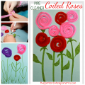 Pipe cleaner or yarn coiled roses. A great fine motor skill arts and craft idea for kids. Perfect for Valentine's Day or Mother's Day or to welcome spring flowers.
