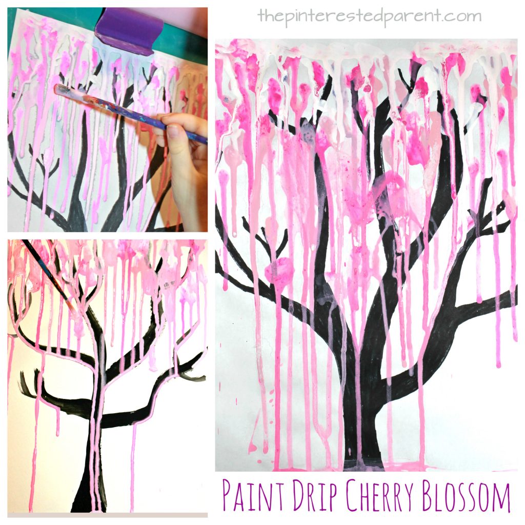 Drip Paint Cherry Blossom Tree artwork - kid's arts and craft ideas. Beautiful and easy process. Great spring craft