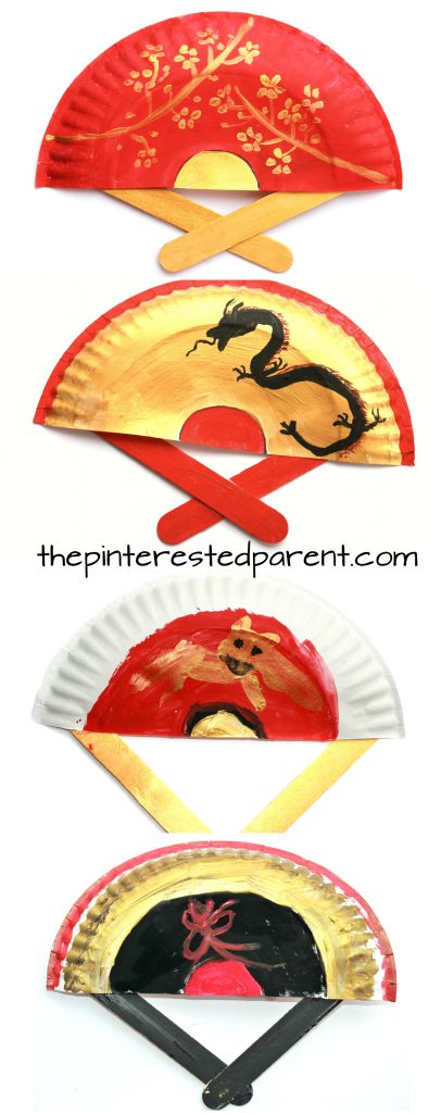 Painted Paper Plate Hand Fans. Perfect for Chinese New Year or Tet. Kid's & preschooler cultural arts and crafts ideas.