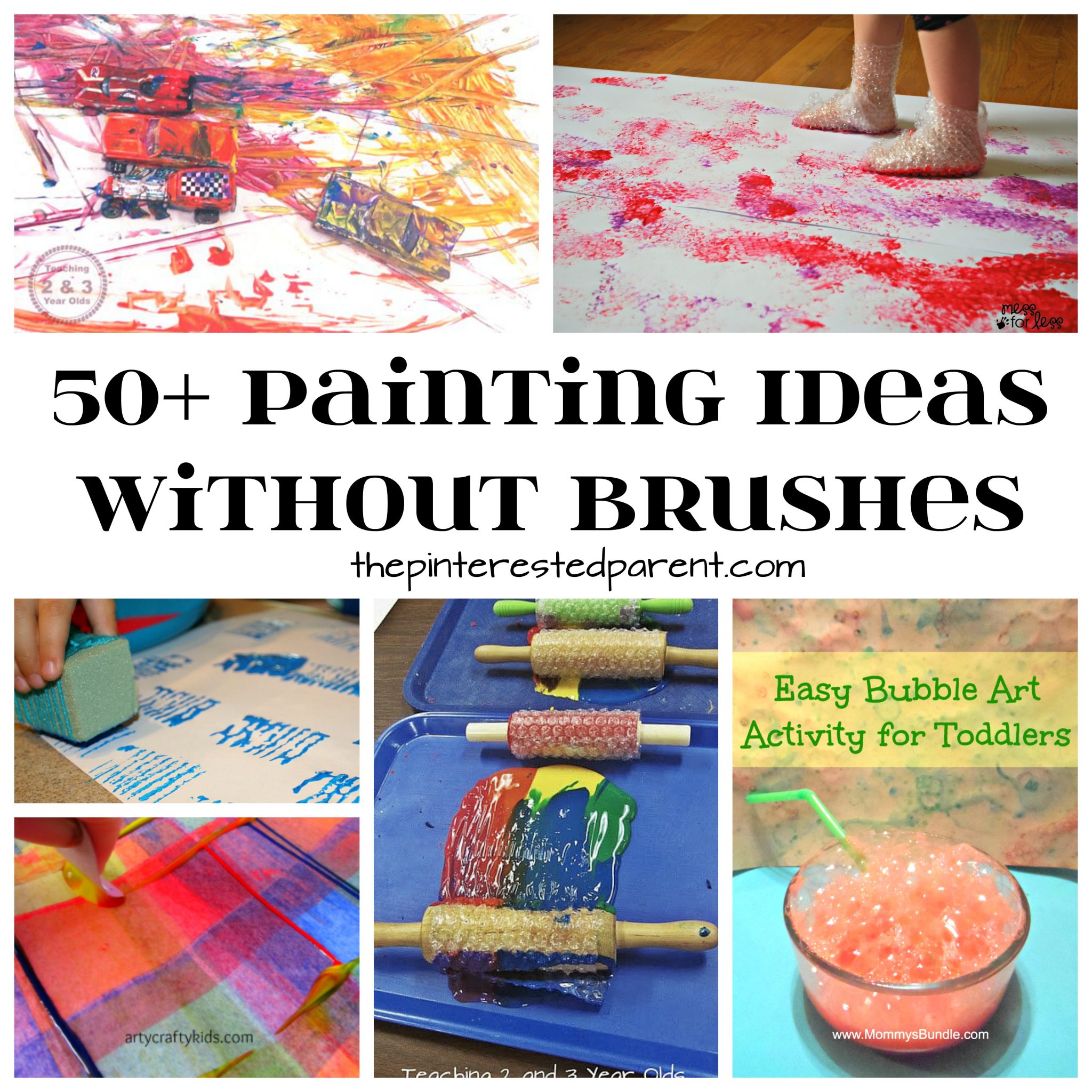 Over 50 painting without brushes technique ideas for kids. Fun process art projects for toddlers, preschoolers and kids