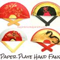 Painted Paper Plate Hand Fans. Great for Chinese New Year or Tet. Kid's & preschooler cultural arts and crafts ideas.