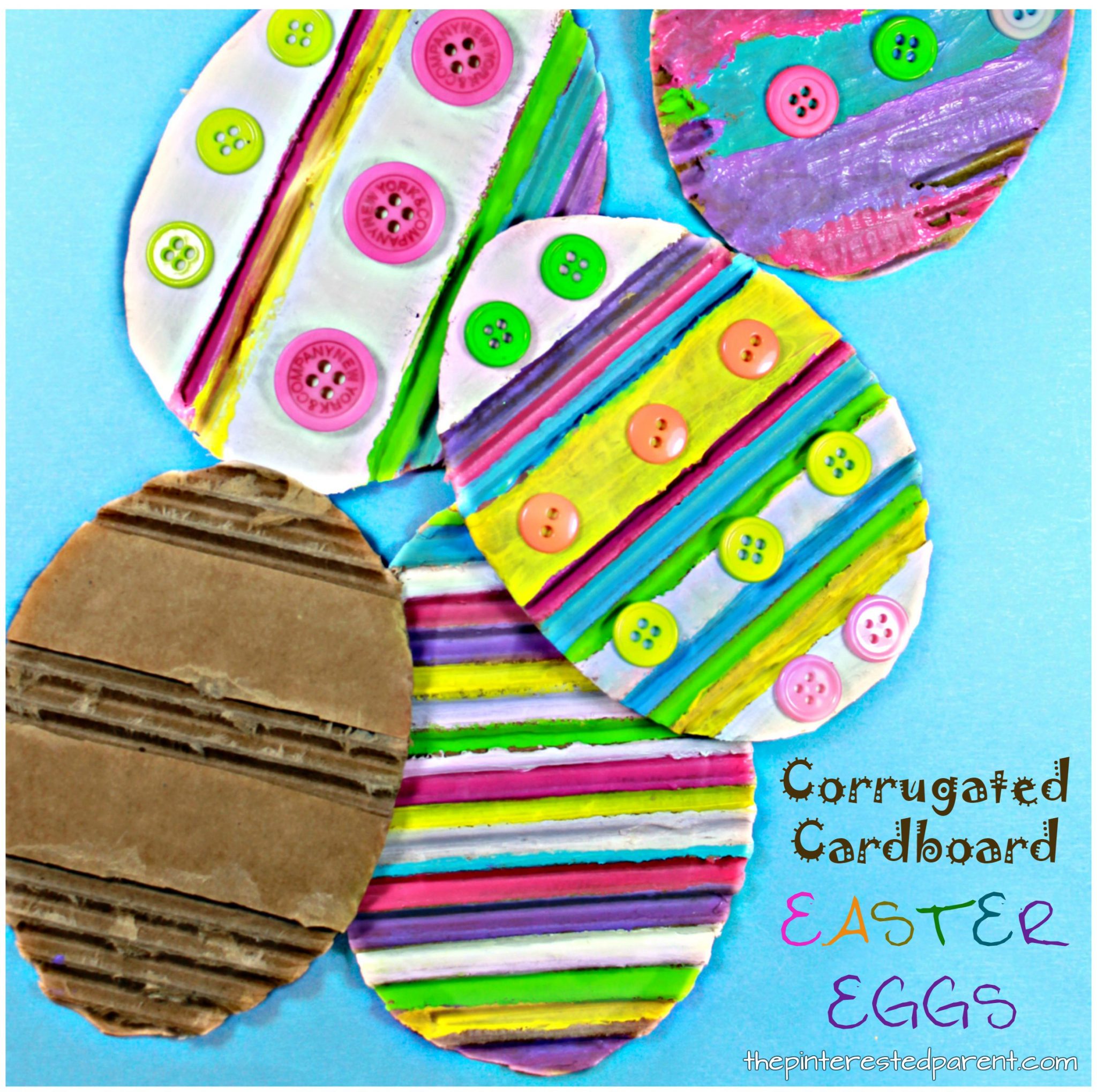 Painted corrugated cardboard Easter eggs. Spring arts & crafts for kids and preschoolers