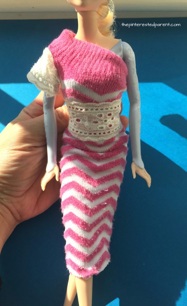 Use an old tube sock to make clothes for your Barbie. Arts and crafts for your kids