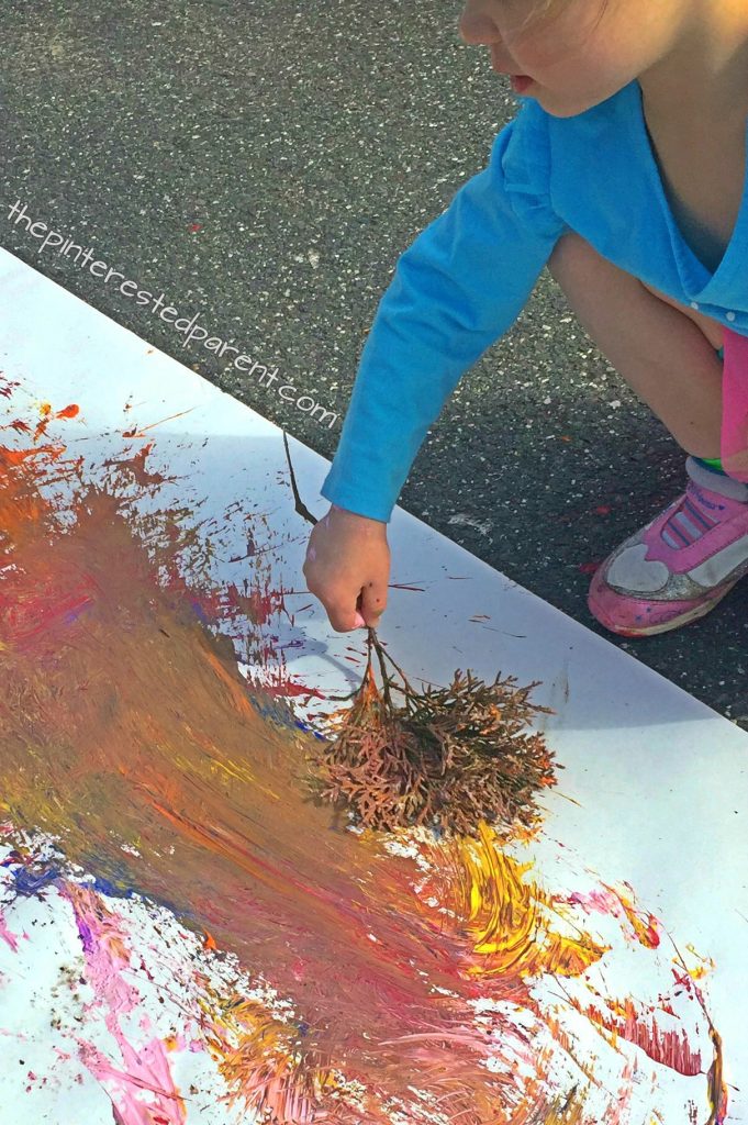 Painting with nature. Paint with sticks, leaves, rock etc.. Kid's play and process art for the spring, summer or fall.