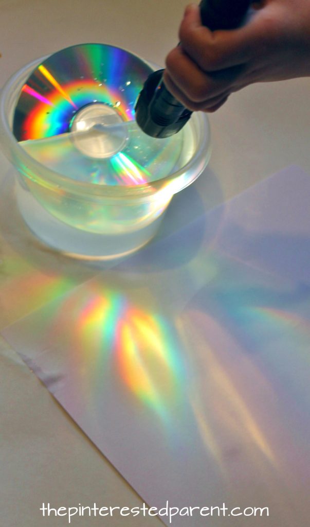 Make a rainbows using a CD and a flashlight or sunlight. Simple science fun for preschoolers and kids