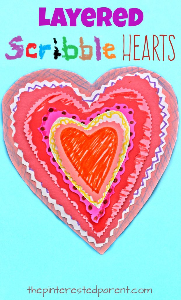 Layered Scribble Hearts. Arts and Crafts for kids. This is a great cutting and fine motor activity and is perfect for Valentine's Day