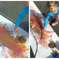 Painting with nature. Paint with sticks, leaves, rock etc.. Kid's play and process art for the spring, summer or fall.