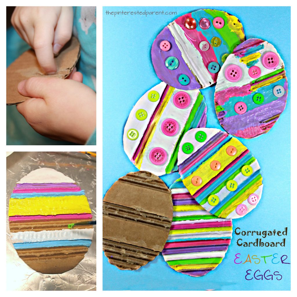 Painted corrugated cardboard Easter eggs. Spring arts & crafts for kids and preschoolers