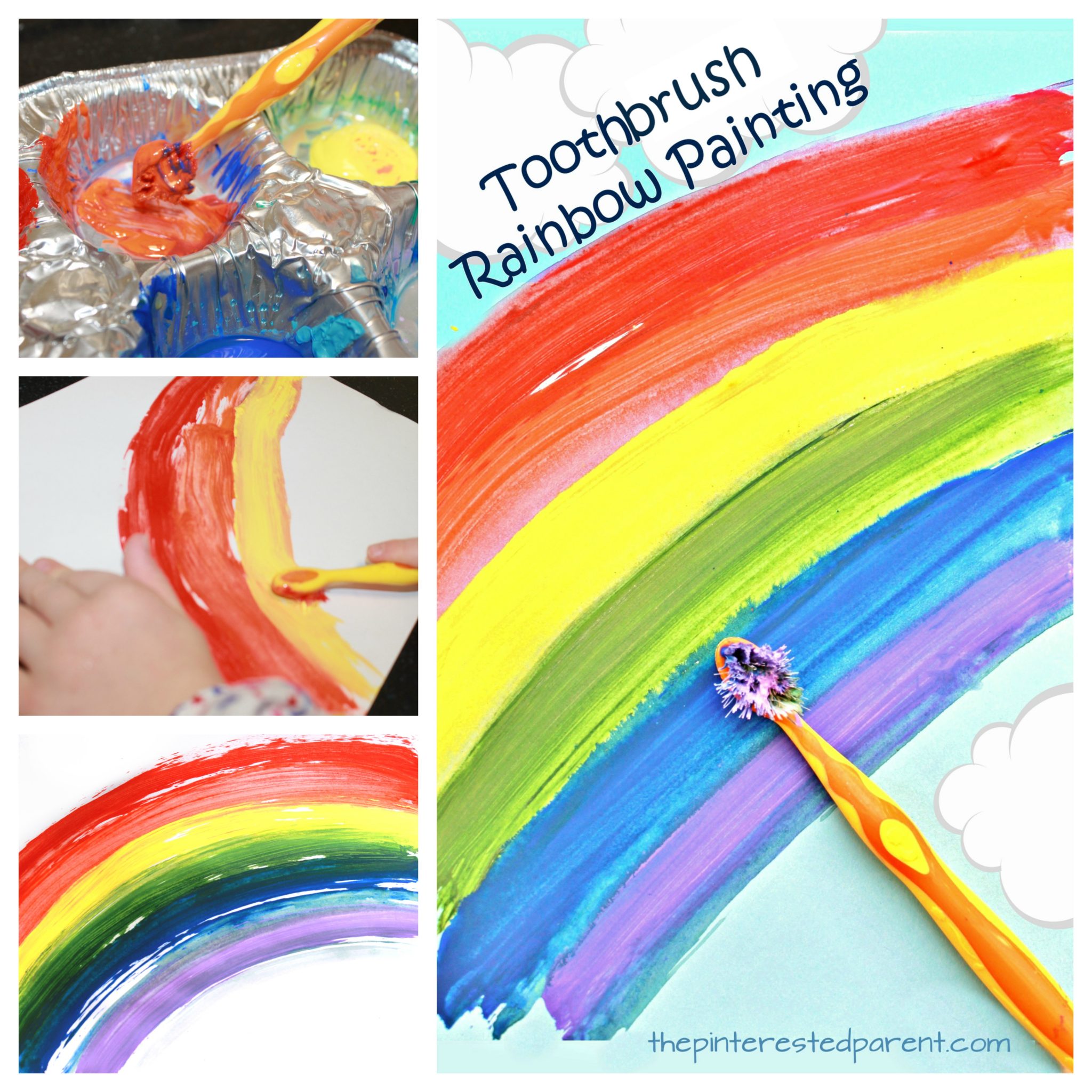 Toothbrush Painted Rainbow Art - A great spring time or St. Patrick's Day project for the kids. Arts and crafts for preschoolers and kids