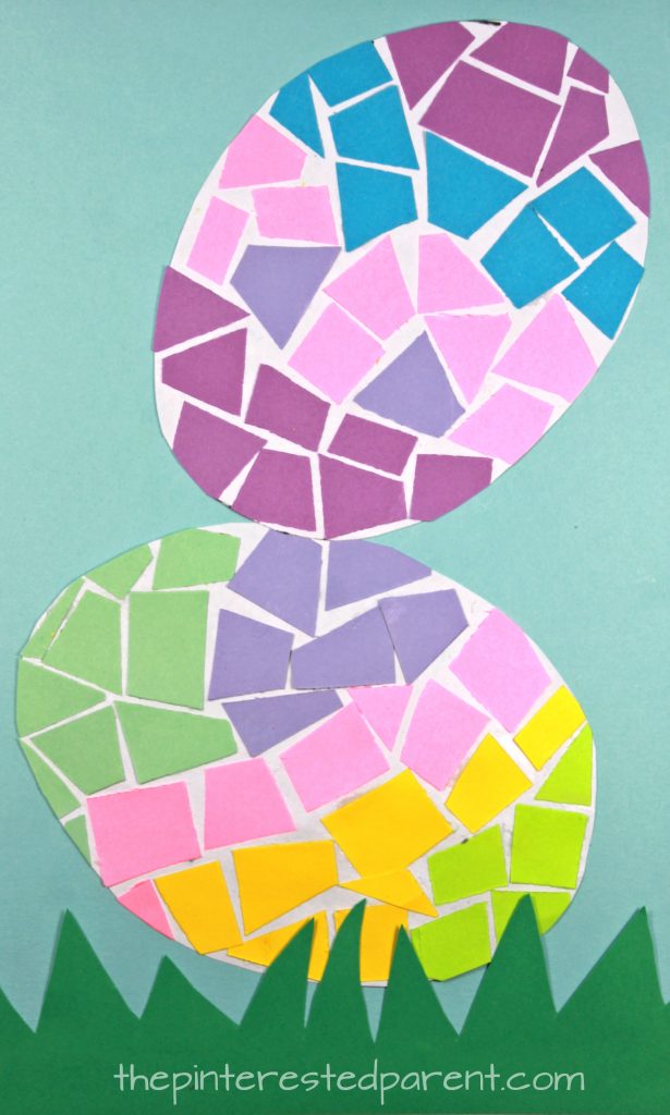 Construction paper Mosaic Easter Eggs - spring and Easter arts and crafts for preschoolers and kids.