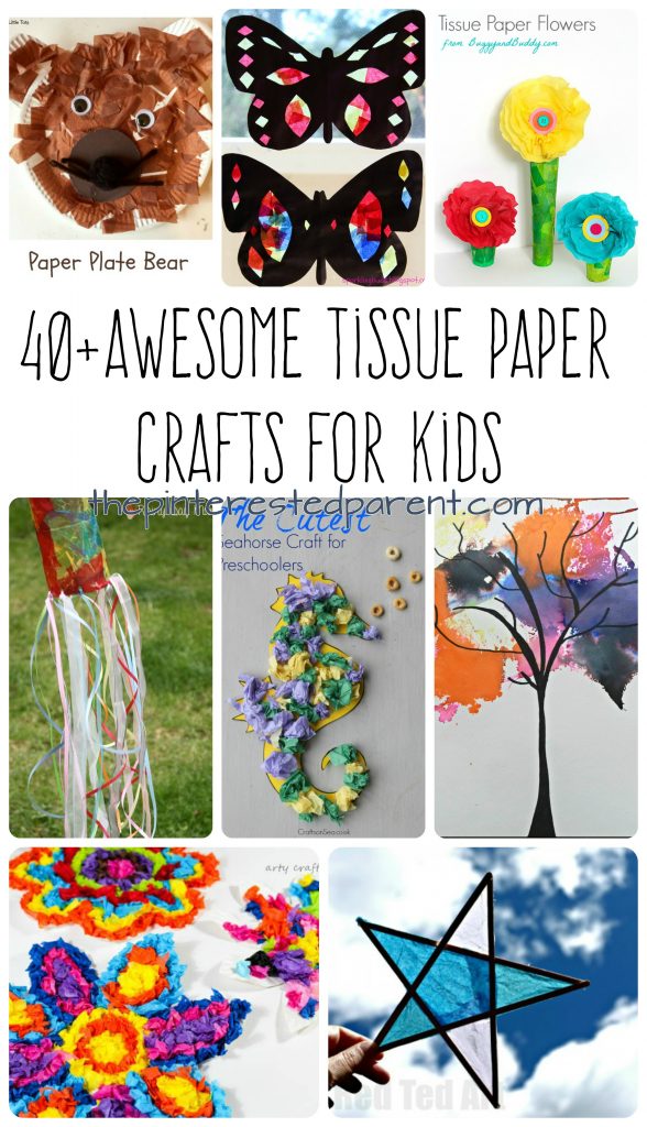Over 40 Awesome Tissue paper crafts projects for kids. Flowers, animals, seasonal and holidays. Arts and crafts for kids
