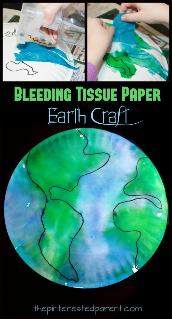 Painting with bleeding tissue paper. Paper plate bleeding tissue paper Earth Day arts and craft for kids.