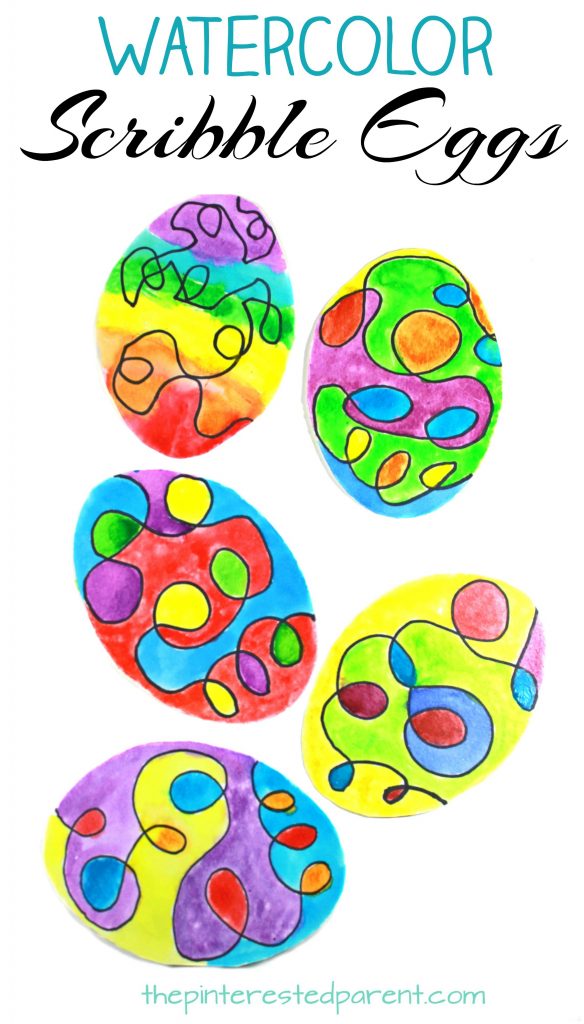 Watercolor scribble Easter eggs. A fun process art project for the kids. Arts and craft projects for the spring.