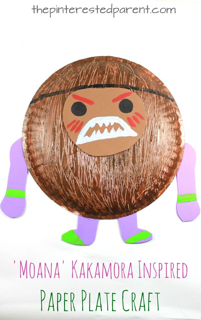 'Moana' Kakamora inspired paper plate coconut pirate craft. Character arts and crafts for kids.
