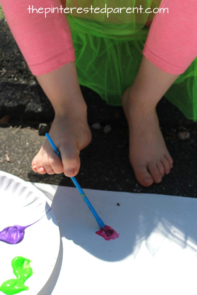 Painting with your toes. Fun process art for kids.