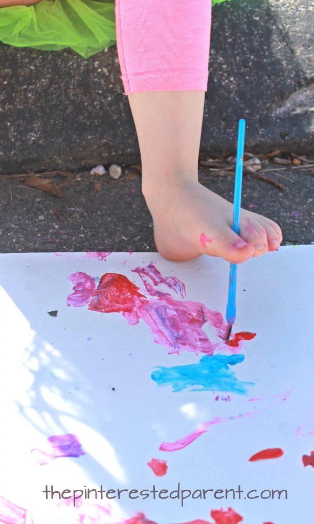 Painting with your toes. Fun process art for kids. 