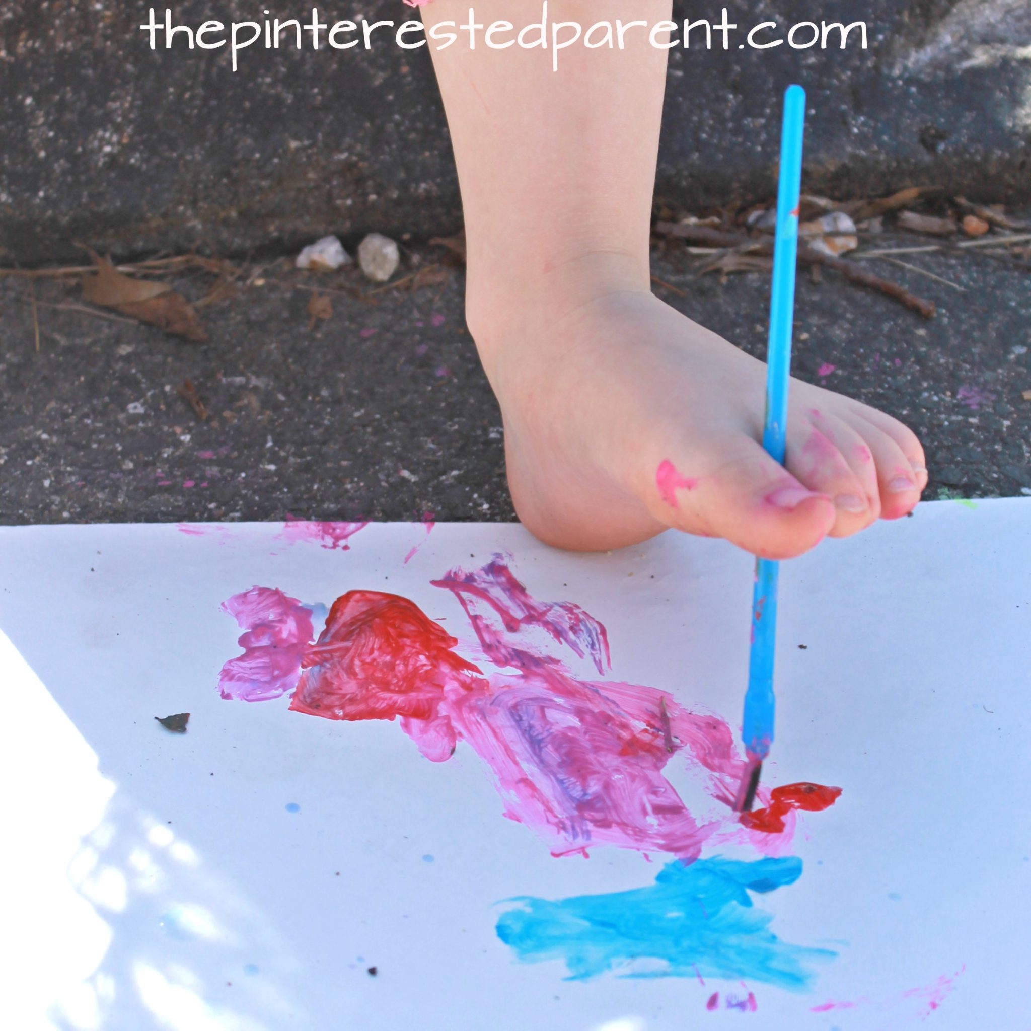 Painting with your toes. Fun process art for kids.