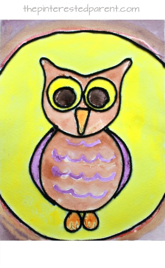 Inspired by the book 'Art & Max'. Yarn art and watercolor painting. Arts and crafts projects for kids. Owls