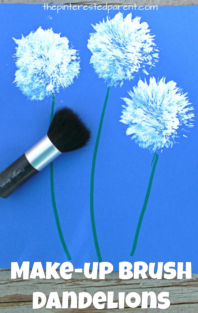 Painting dandelions with make-up brushes. Flower arts and crafts for kids.