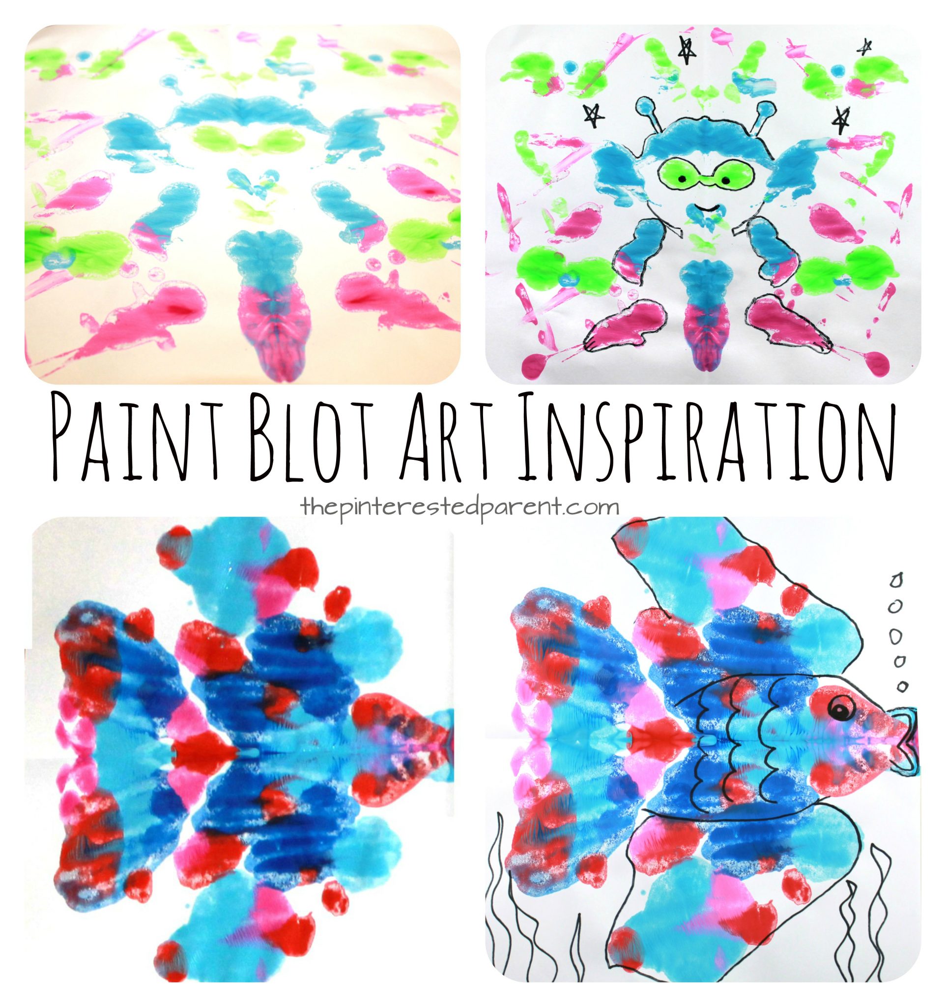 Paint Blot art inspirations - A fun and creative way to prompt kids to create. Arts and crafts for kids