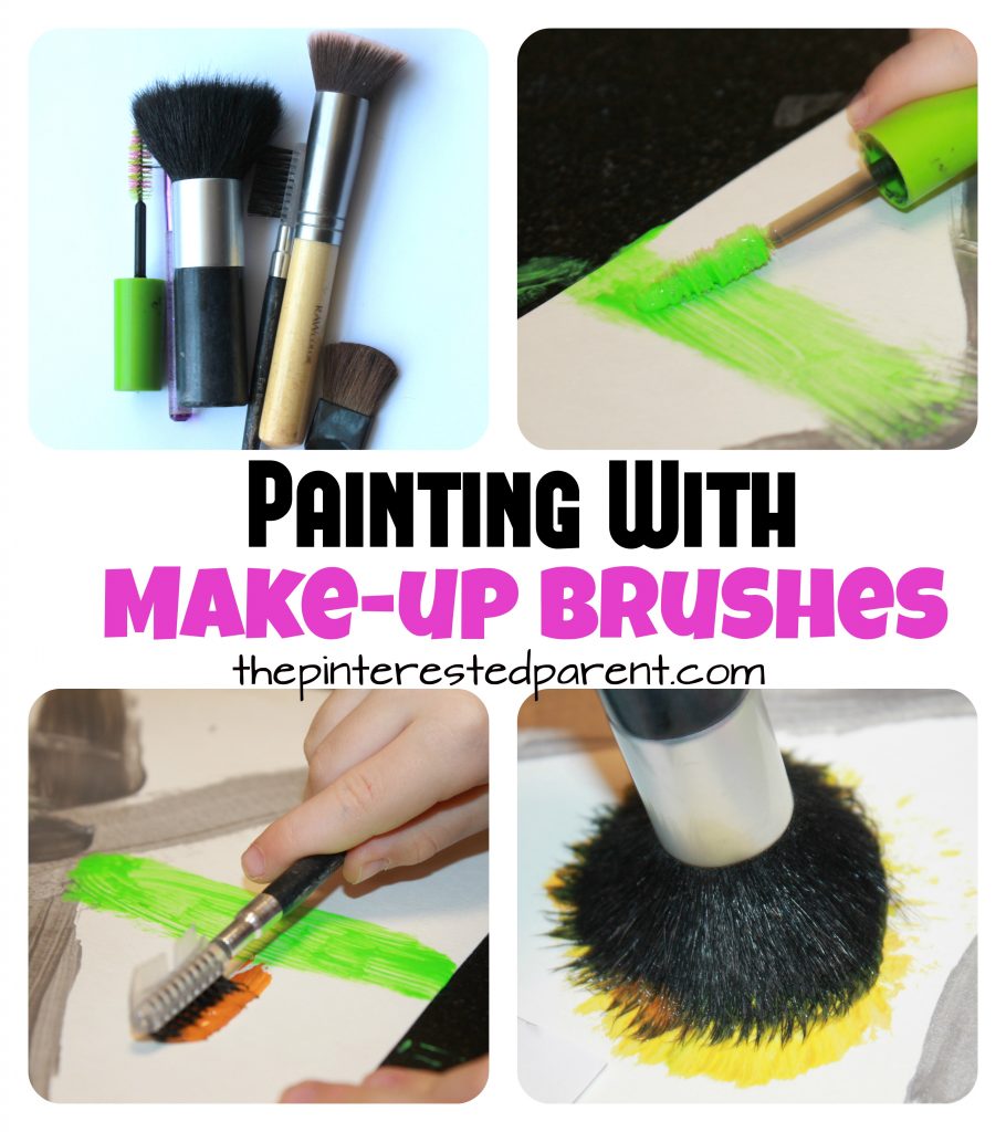 Painting with make-up brushes. Process art projects for preschoolers and kids.
