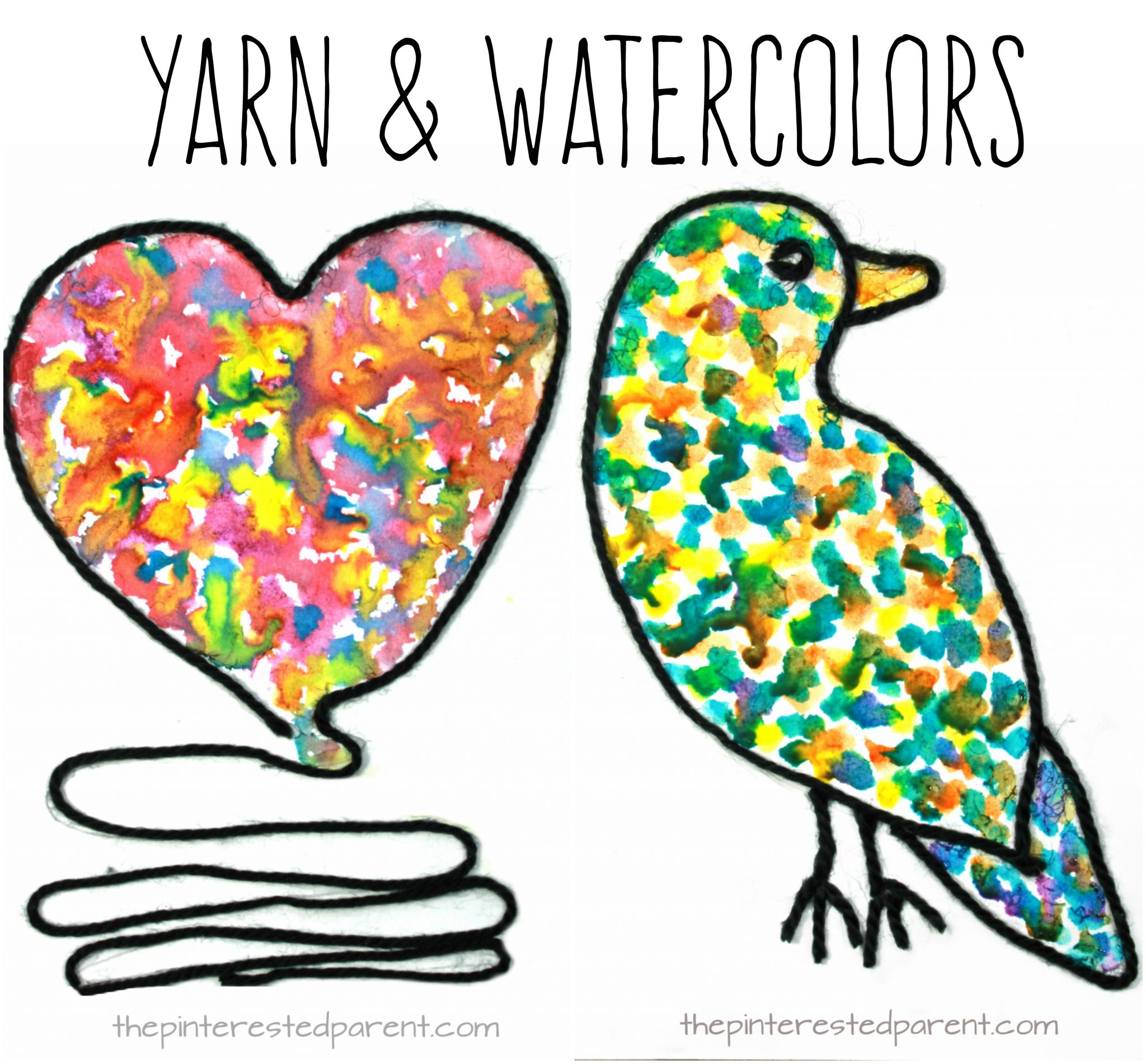 Inspired by the book 'Art & Max'. Yarn art and watercolor painting. Arts and crafts projects for kids.