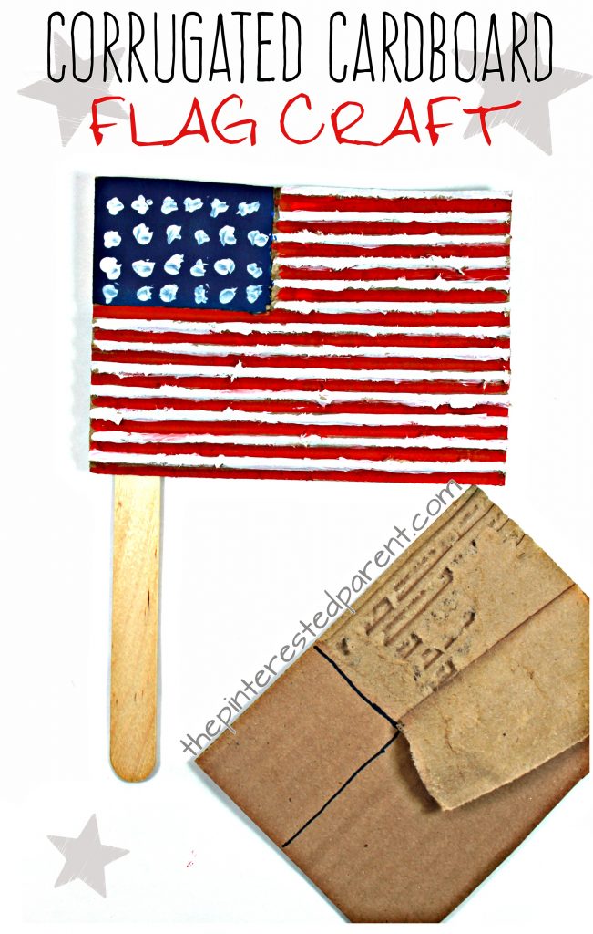 Peel cardboard for this corrugated American flag craft. This is perfect for Memorial Day or the Fourth of July. Summer arts and crafts for kids.
