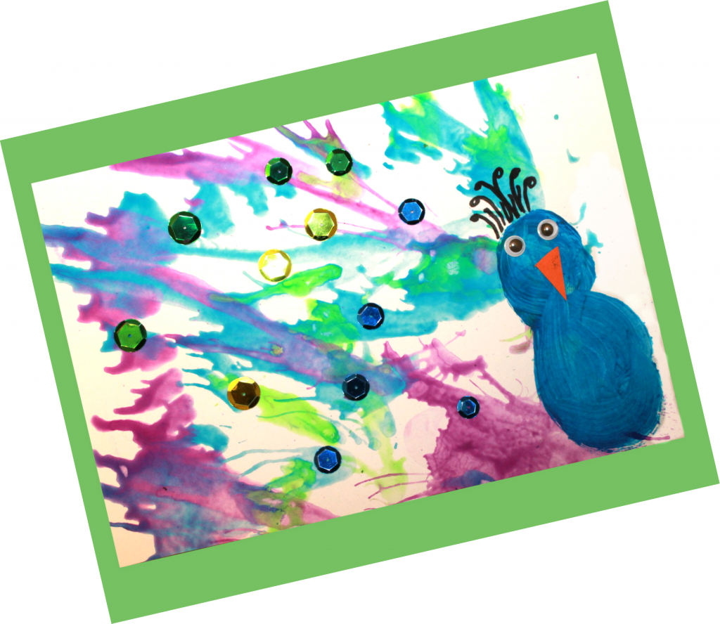 Straw Blown Peacock Painting - fun kid's arts and crafts projects. Blow painting is great for preschool and kindergarten 