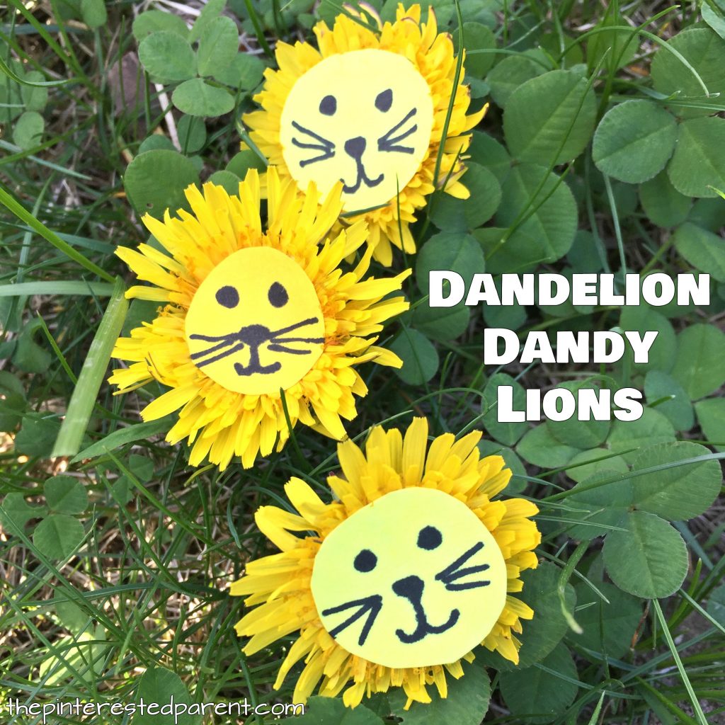 Dandelion Lions - Easy nature arts and crafts for kids. Flower craft ideas for the spring and summer