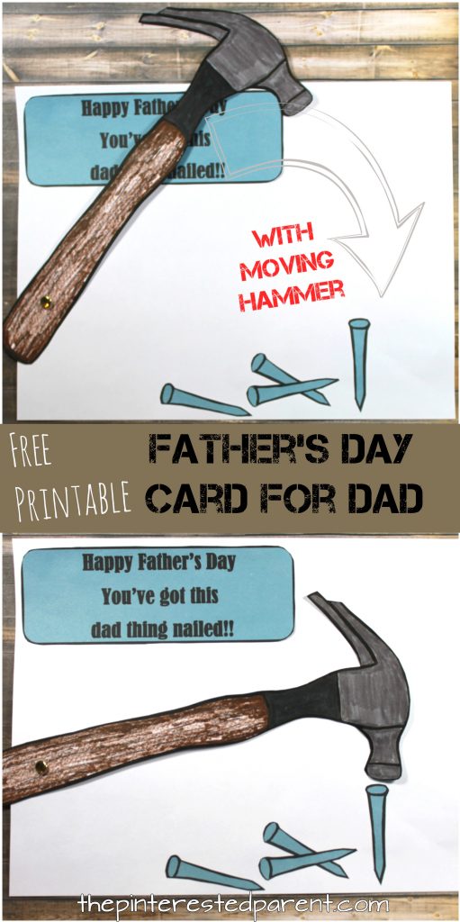 Free Printable Father's Day Card. Color and design your hammer. You Nailed it! Hammer and Nail craft. Gift ideas for kids for dad.