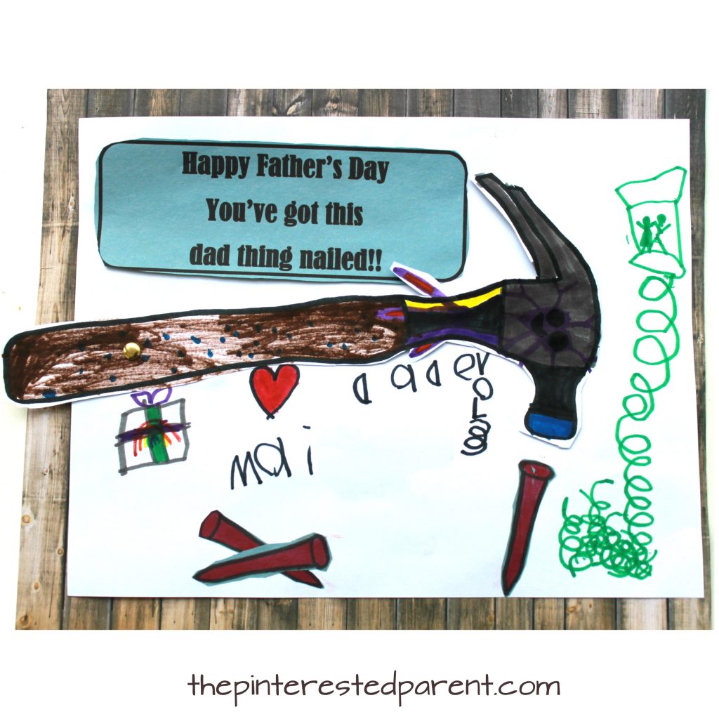 Free Printable Father's Day Card. You Nail it! Hammer and Nail craft. Gift ideas for kids for dad.