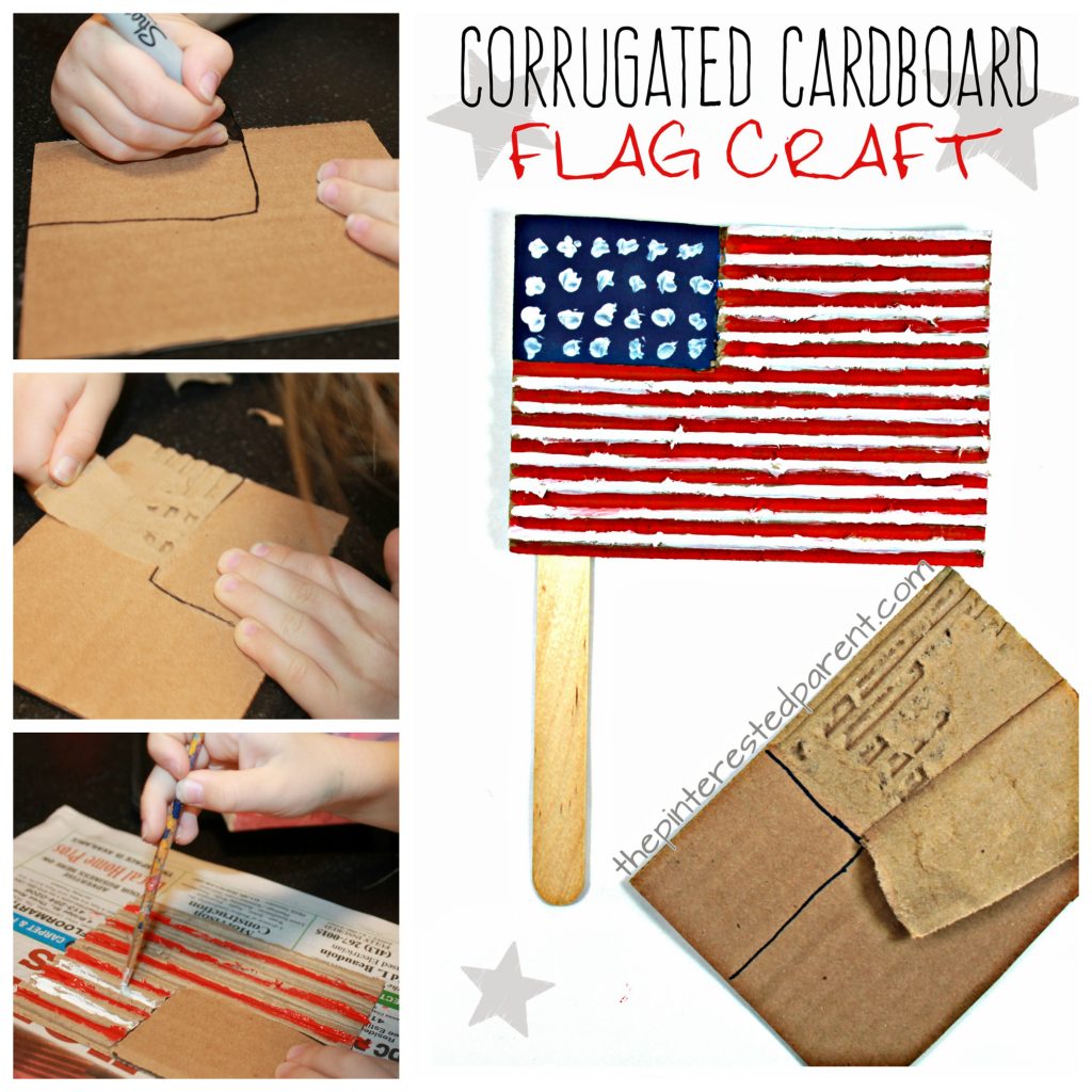 Peel cardboard for this corrugated American flag craft. This is perfect for Memorial Day or the Fourth of July. Summer arts and crafts for kids.