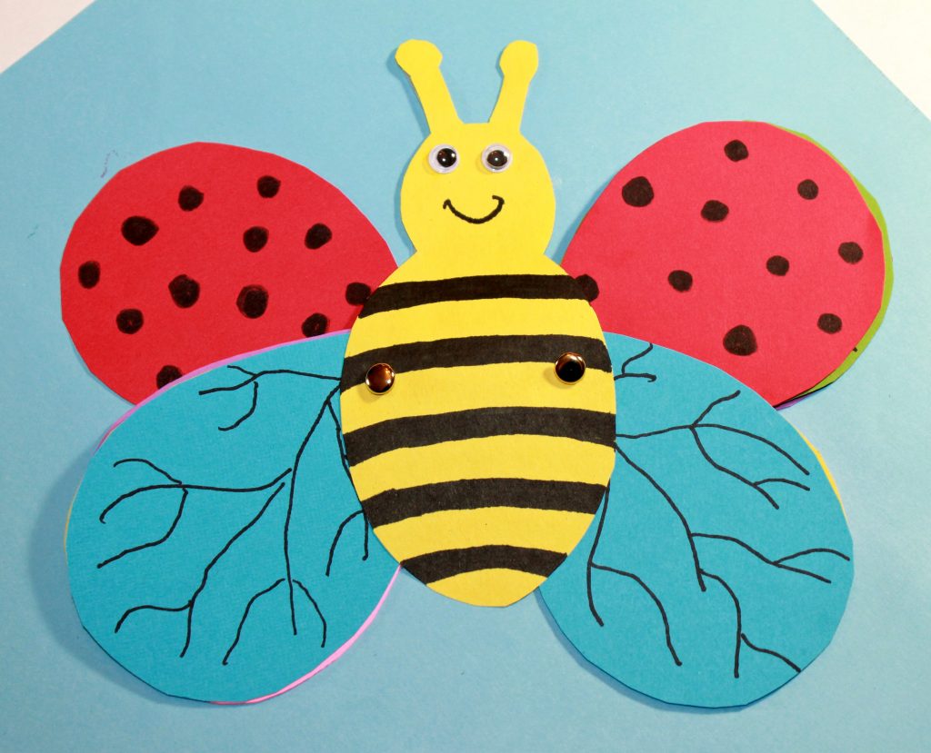 Transform a bee into a butterfly using a free printable template. Design the wings and transform in this fun kid's craft. Construction paper Arts and crafts for preschoolers and kids