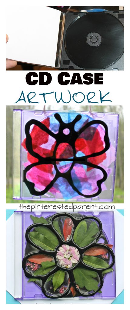 Turn an old CD case into something fun. CD Case artwork for kids. Make suncatchers or beautiful nature art with black glue. Arts and crafts with recyclables for kids.