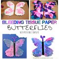 Bleeding tissue paper painted butterflies with a free printable template. Kid's spring and summer arts and crafts