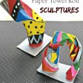 Paper towel roll sculptures. Twist bend and fold cardboard tubes to make simple structures and paint. Arts and crafts for kids.