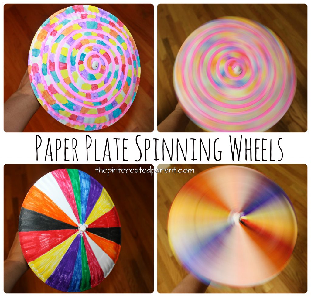 Paper plate psychedelic spinning wheel. Simple and colorful arts and craft for kids