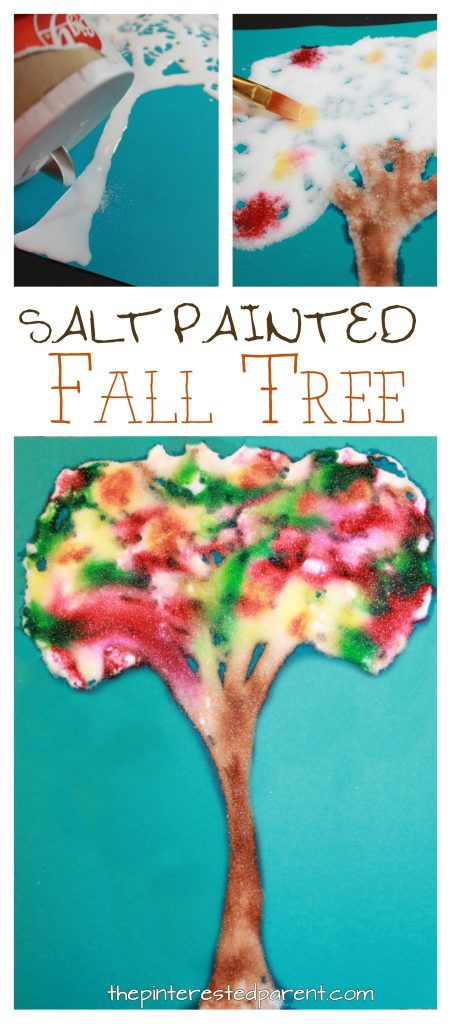 Salt painted fall tree. Watercolor and salt paintings. This is a cool process that the kids will love. Arts and crafts for kids