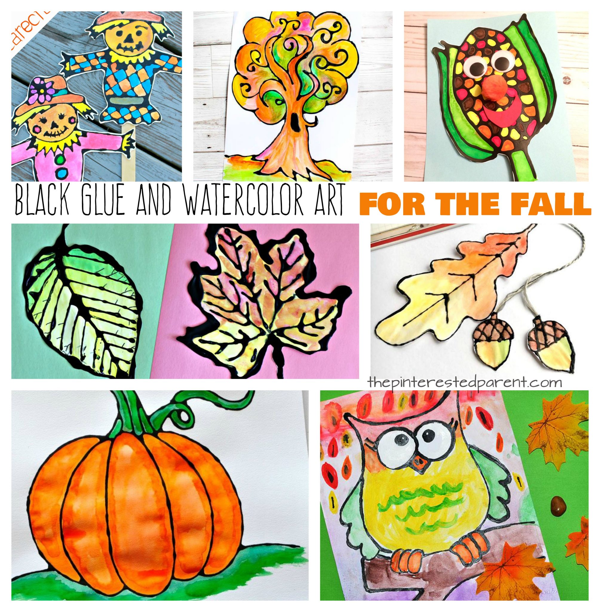 Beautiful black glue and watercolor art projects for the fall. Autumn arts and crafts for kids