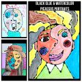 Black glue and watercolors Picasso inspired portraits - famous artists arts and crafts painting projects for kids